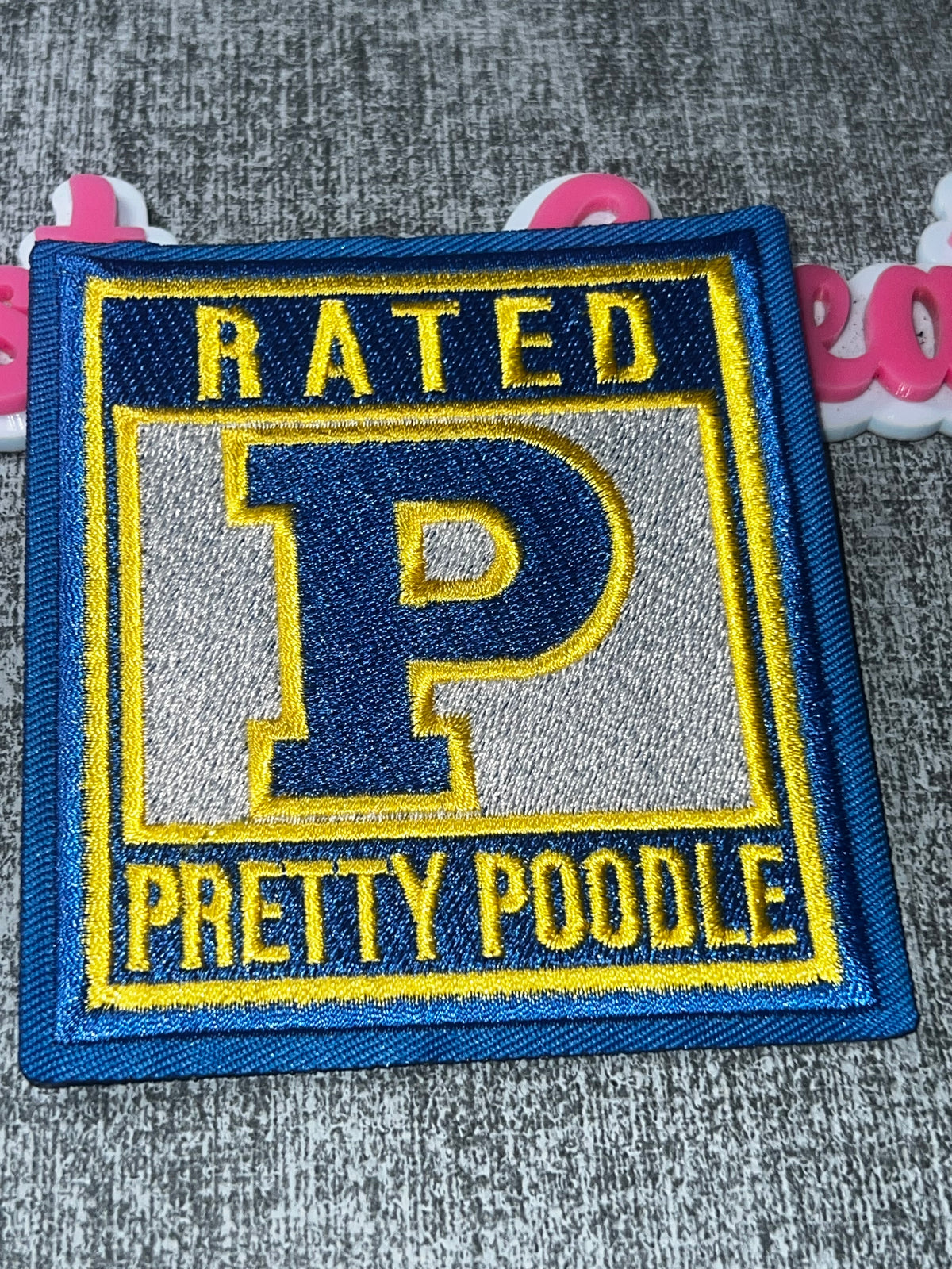 Rated Pretty Poodle Patch – Blue Yellow Embroidered Iron-On Applique Sigma colors
