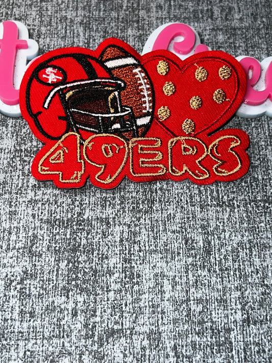 Red Helmet Heart 49ERS Embroidered Iron-On Patch – Sports Fan Appliqué