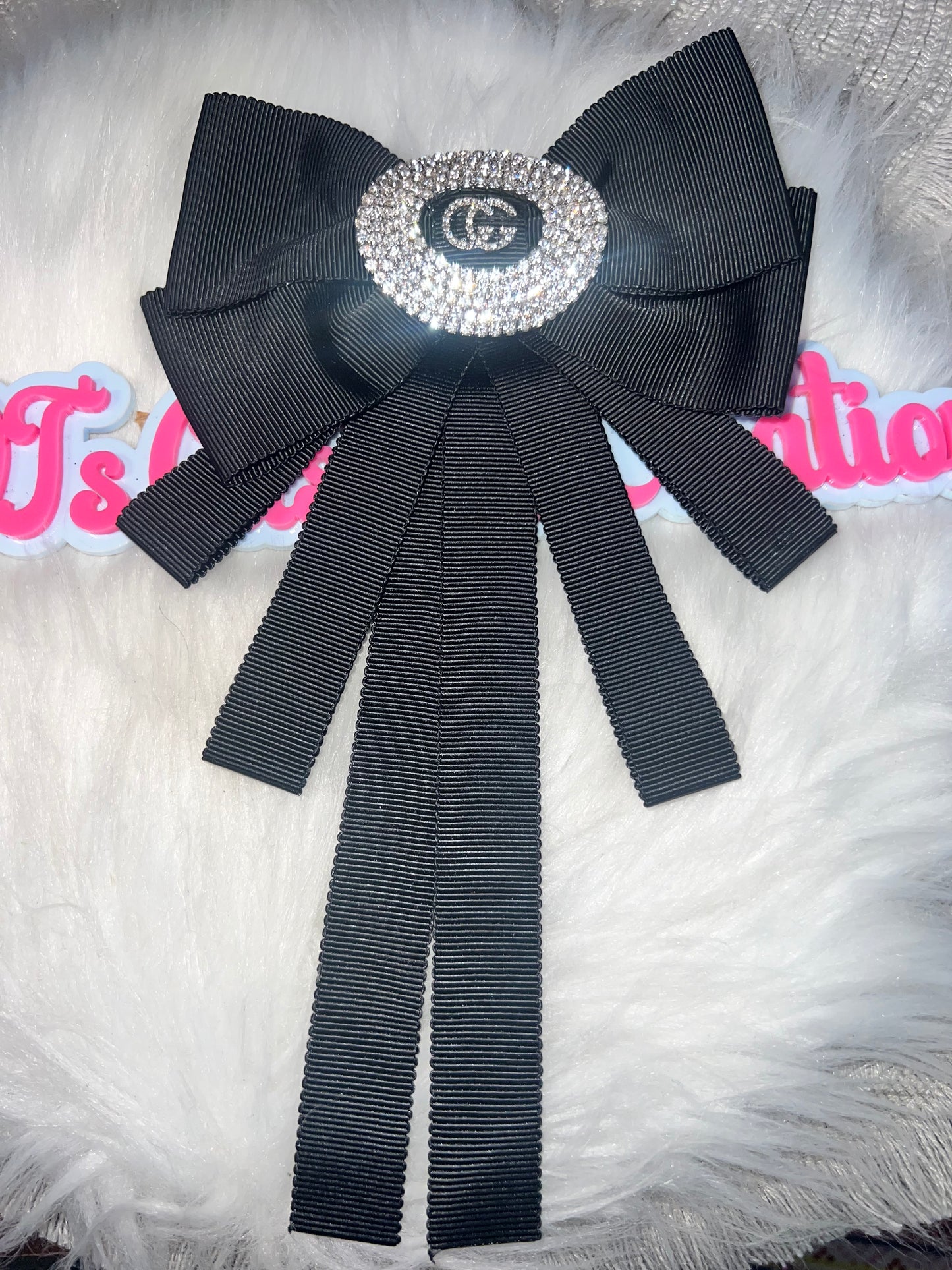 Black Grosgrain Rhinestone GG Bow