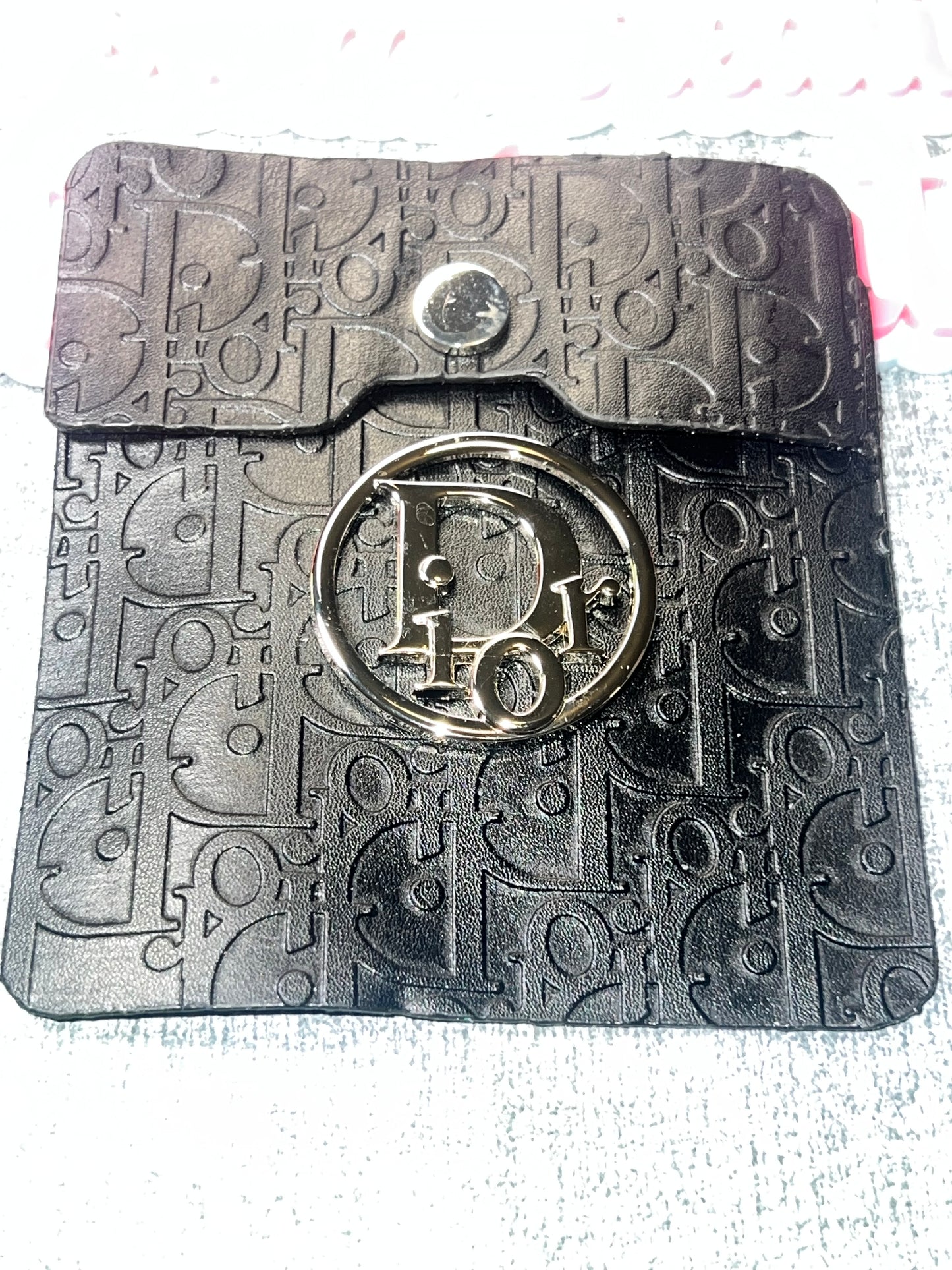 Black Embossed Monogram Faux Leather Pocket – Luxe Snap Closure Pocket