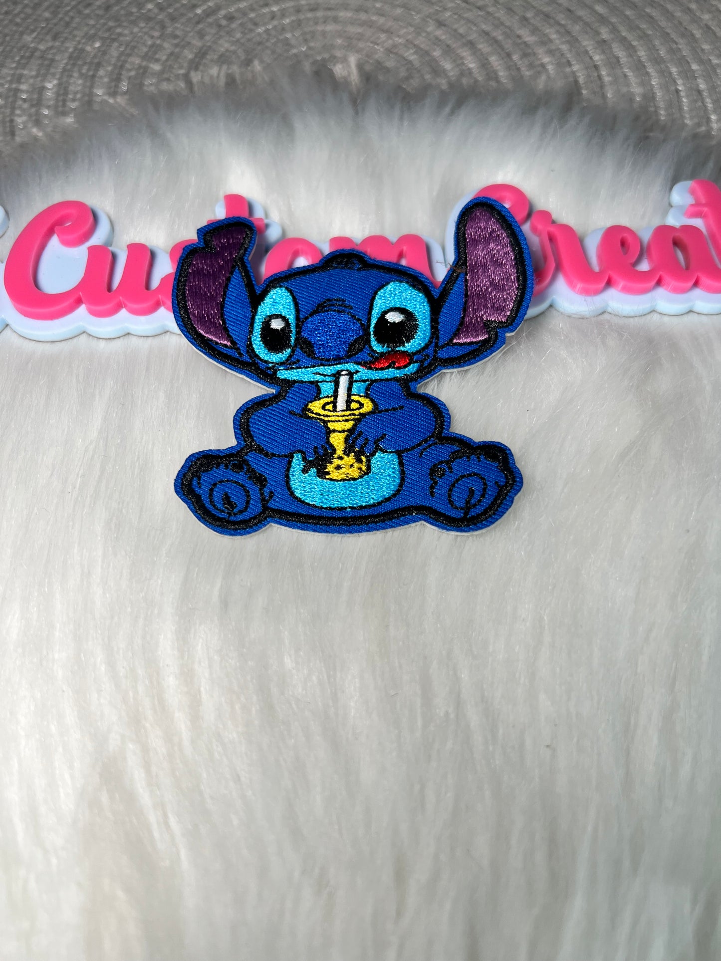 💙 Stitch with Drink Iron-On Patch