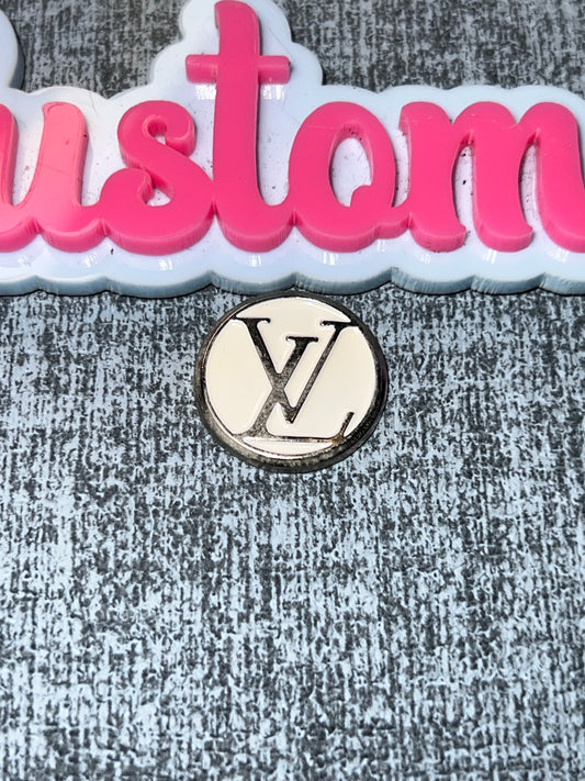 White Round Luxe Letter Flat Back Metal Charm – Neutral DIY Embellishment