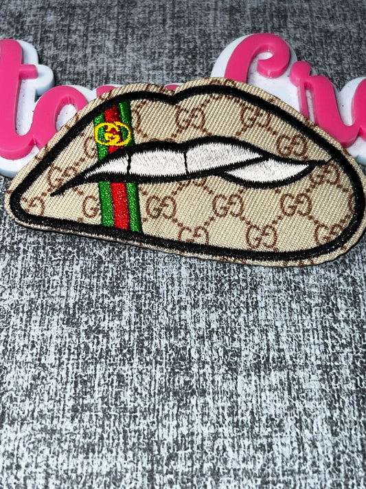 Glam Lip Embroidered Patch – Neutral Fashion Lips Patch – Iron On Applique – Approx. 4 Inch
