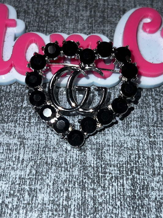 Black Heart Rhinestone Fashion Brooch – Crystal Statement Pin