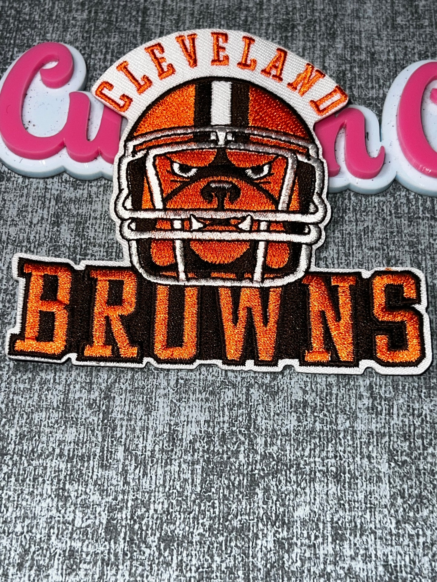 Orange Brown Bulldog Helmet Patch – Embroidered Iron On Applique
