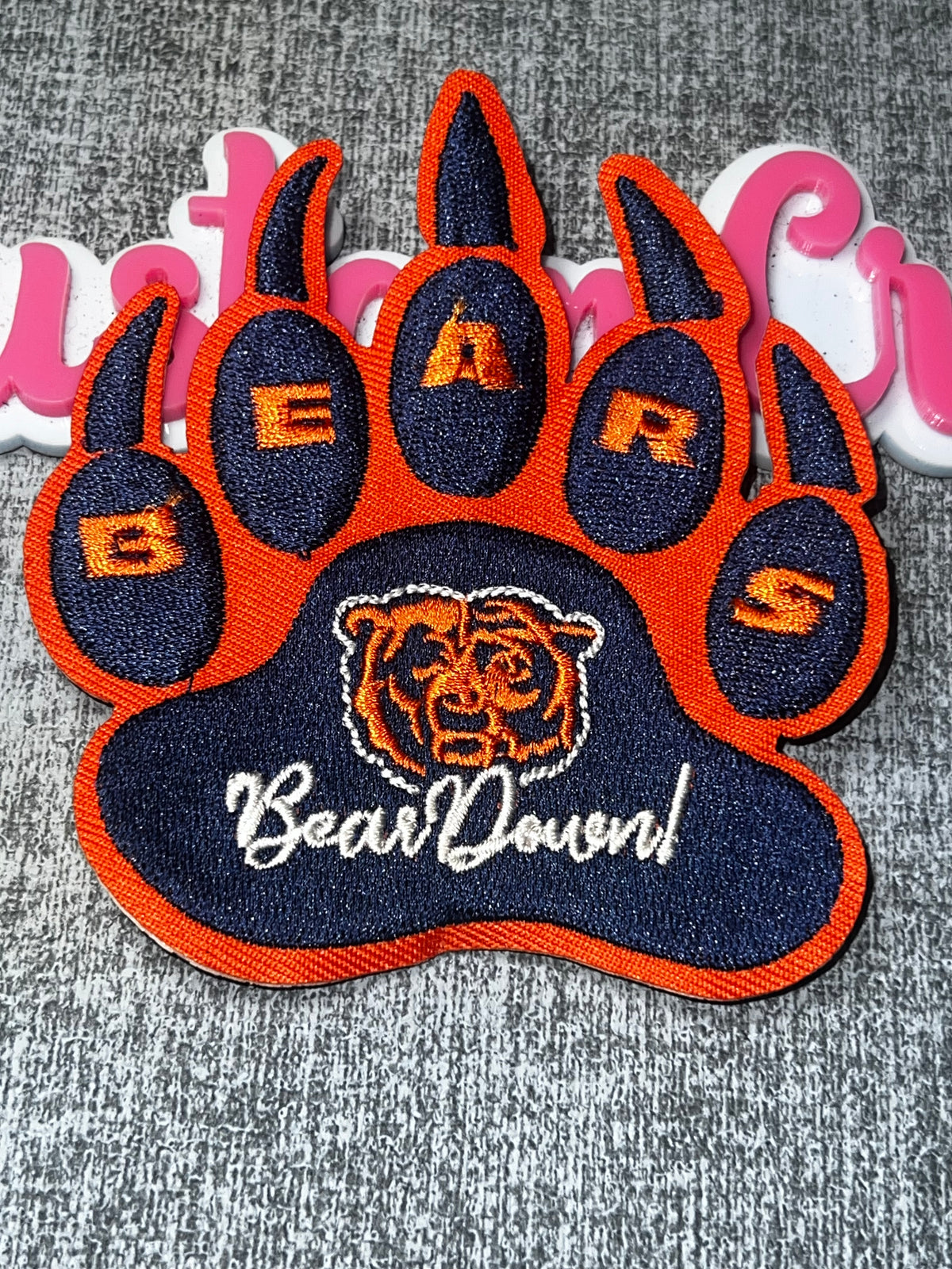 Navy Orange Bear Paw Embroidered Patch – Iron On Applique