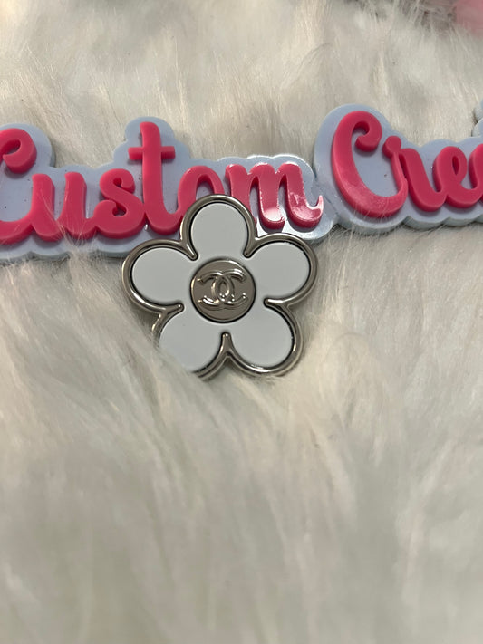 Flower Silver White CC Brooch