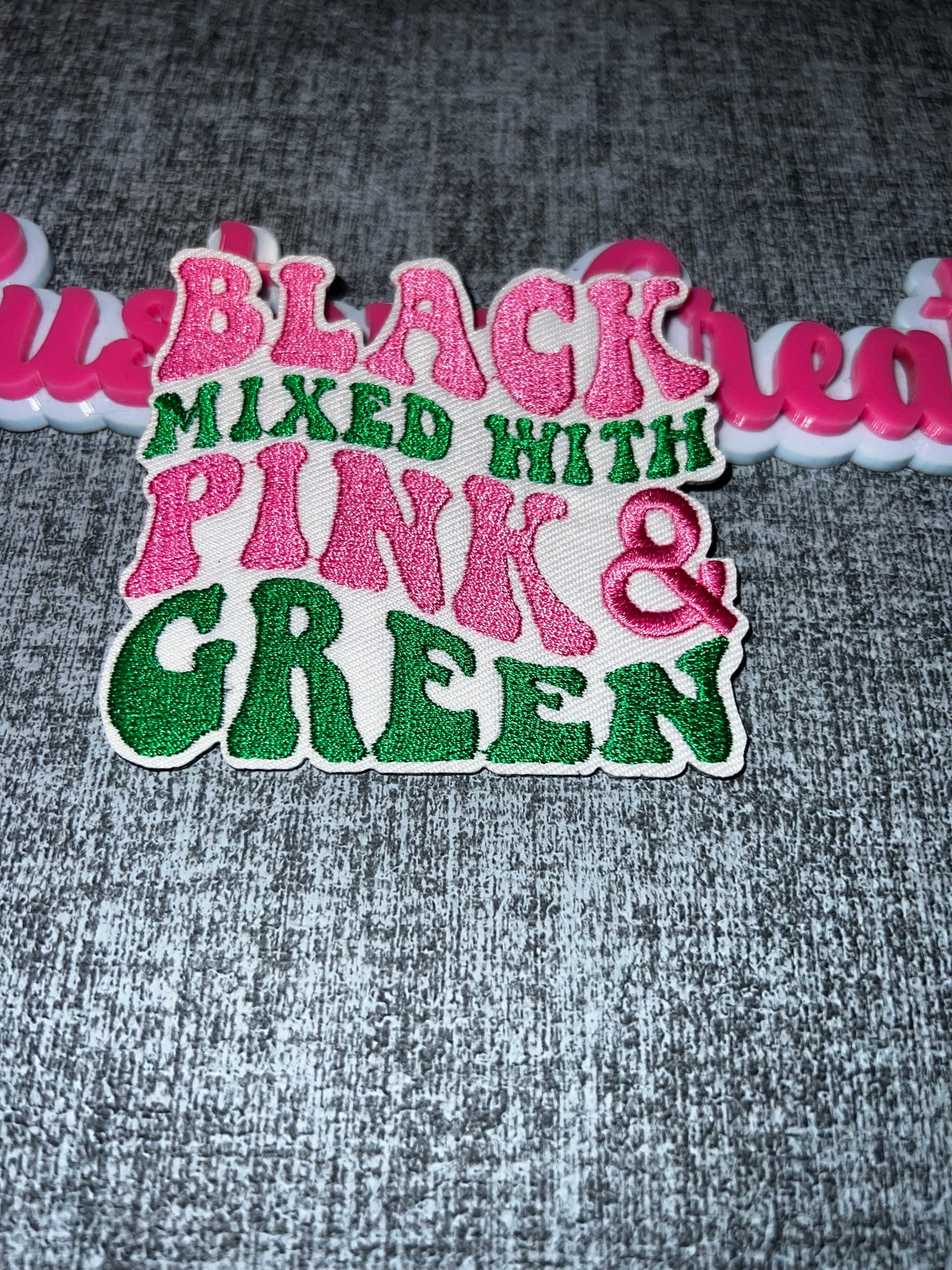 Black Mixed With Pink & Green Iron-On Patch – Statement Embroidered Patch AKA colors