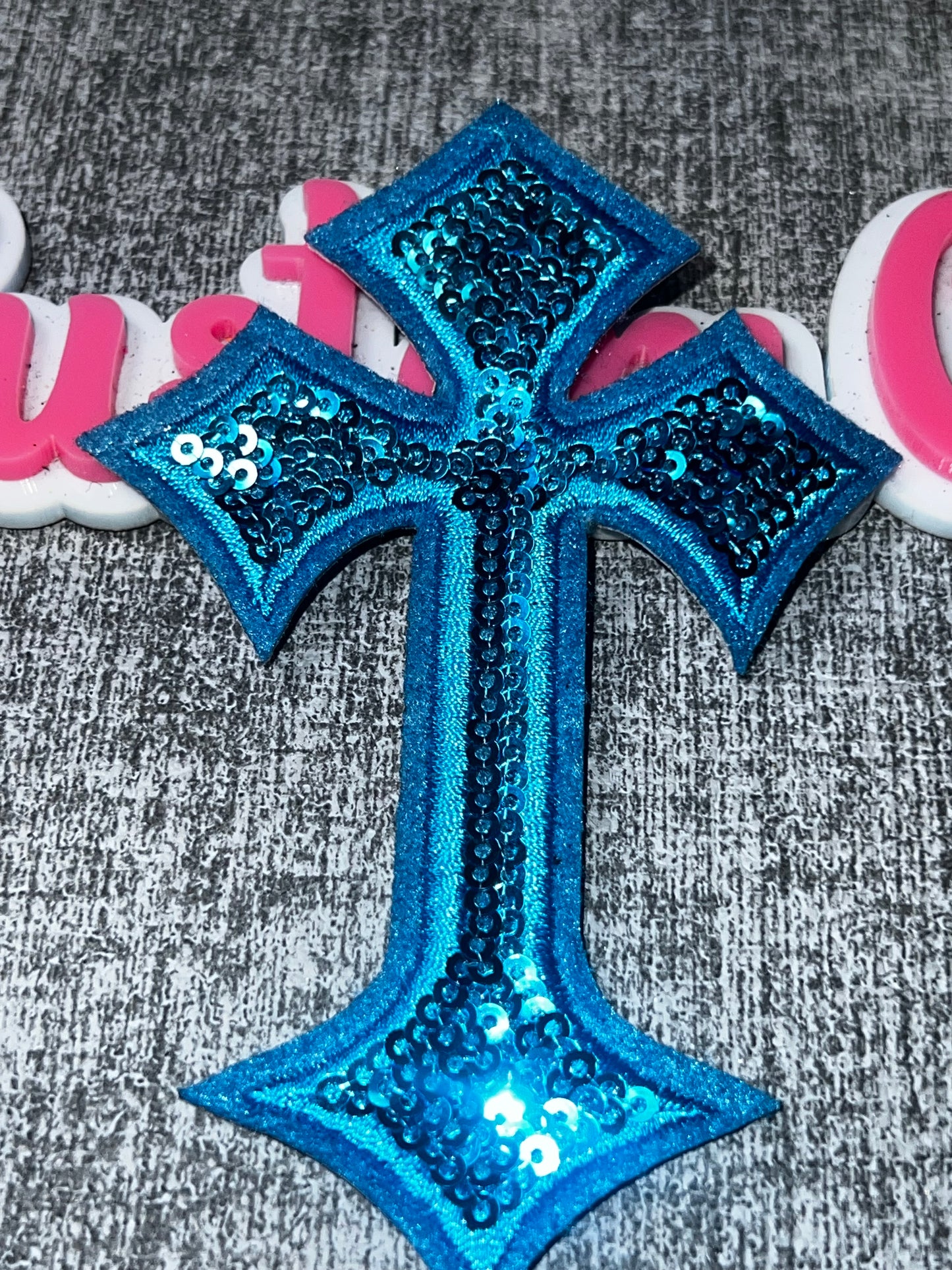 Turquoise Sequin Cross Embroidered Patch – Sparkle Faith Iron On Applique