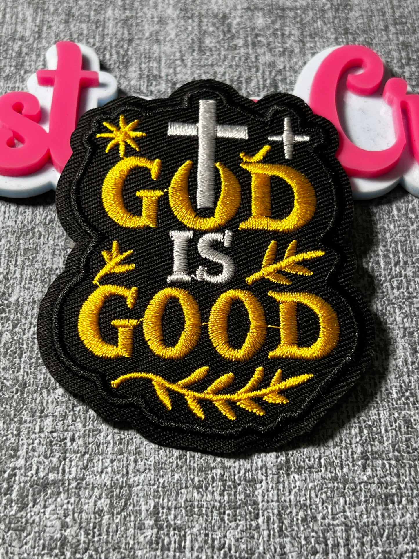 God Is Good Patch Black Gold Embroidered Faith Iron On Patch Cross Applique