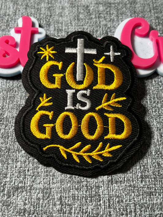 God Is Good Patch Black Gold Embroidered Faith Iron On Patch Cross Applique