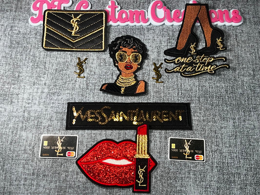 Fashion Glam Patch & Charm Bundle – Black Gold Red DIY Embellishment Set