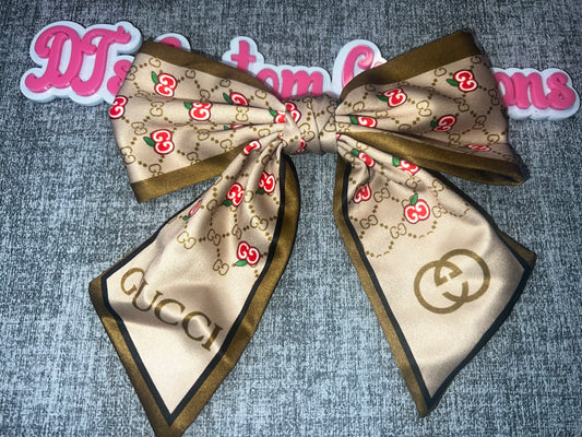 Cream Gold Cherry Luxe Hair Bow – Statement Fashion Bow Accessory