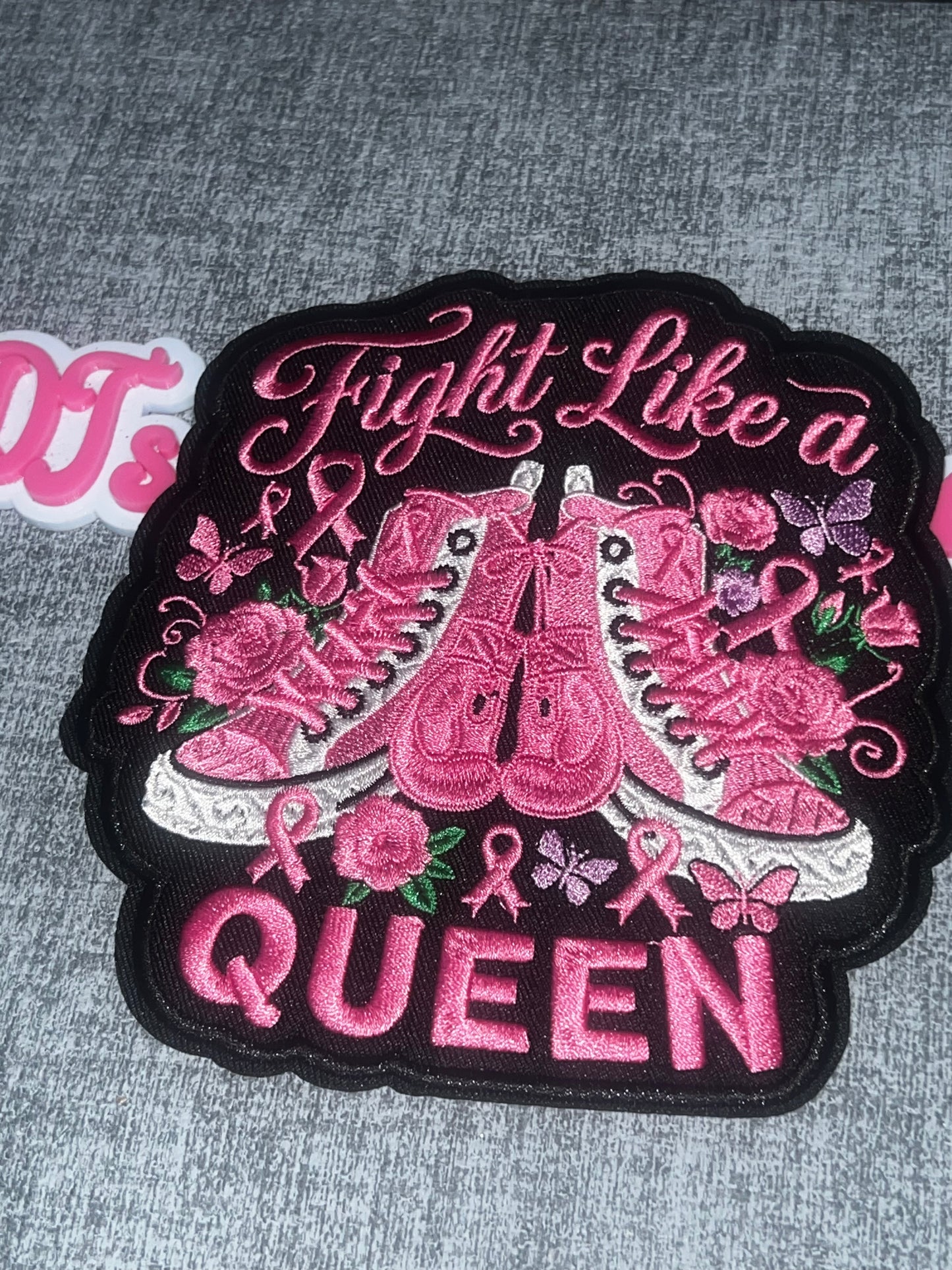 Fight Like a Queen Breast Cancer Awareness Medium Embroidered Iron-On Patch