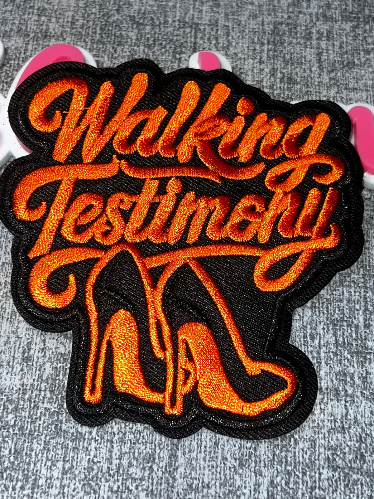 Orange Walking Testimony High Heel Faith Patch – Embroidered Iron-On Applique
