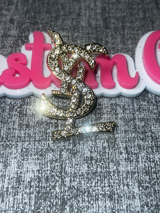 Gold Crystal Monogram Brooch Pin | Fashion Rhinestone Lapel Pin