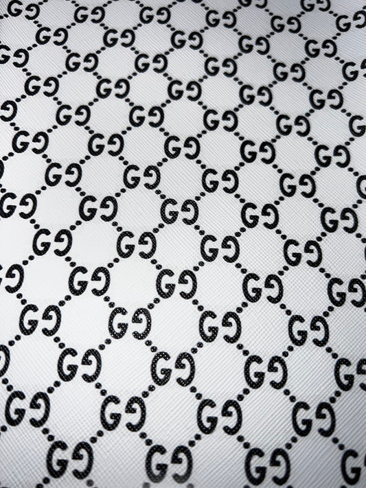 White Black Interlocking Pattern Faux Leather Sheet | Printed Craft Material