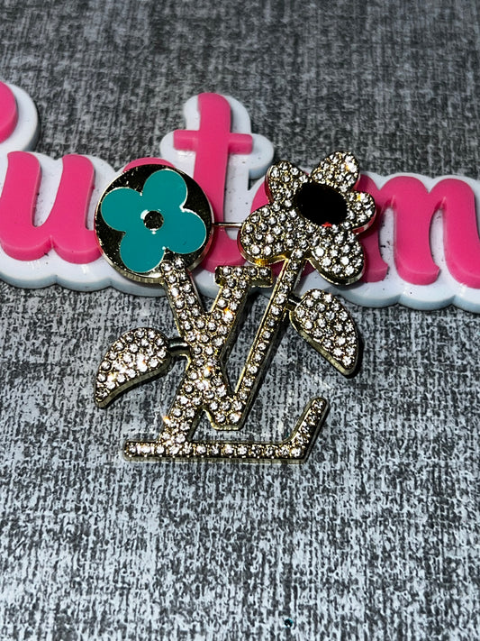 Crystal Floral Letter Fashion Brooch Pin | Turquoise Statement Brooch