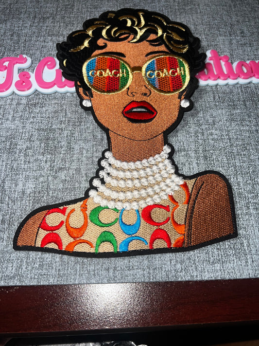 Colorful Fashion Lady Embroidered Iron-On Patch | Pearl Necklace Girl Appliqué