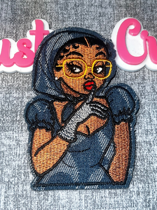Fashion Diva Headwrap Embroidered Iron-On Patch – Blue Gray Glam Patch