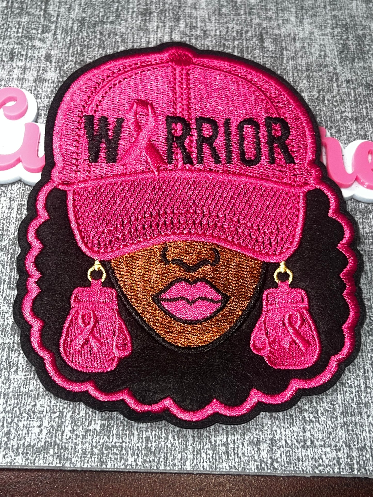 Warrior Pink Hat Woman Breast Cancer Awareness Patch – Embroidered Iron On Applique