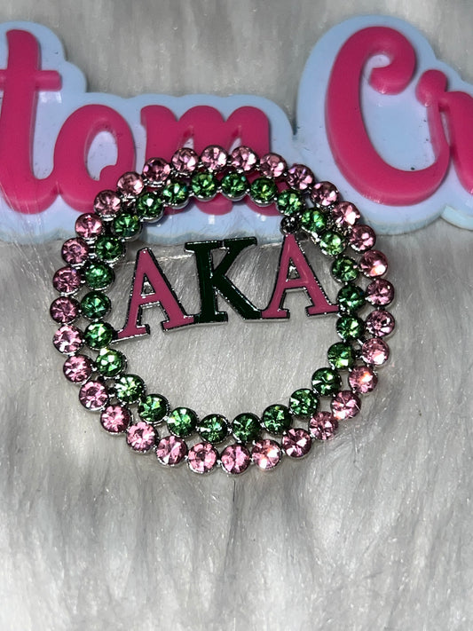 AKA Pink & Green Rhinestone Circle Brooch
