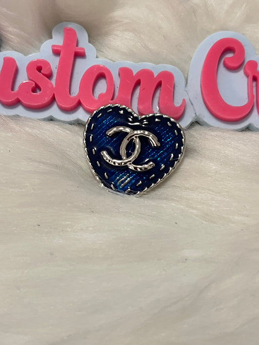 Blue CC Heart Brooch