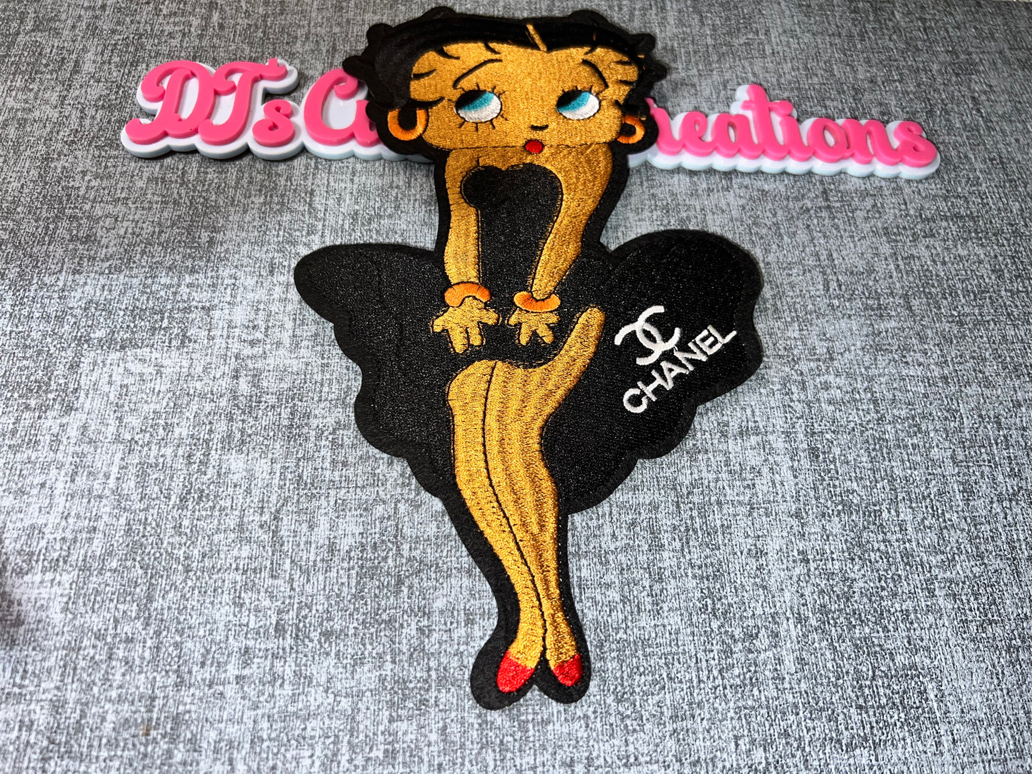 Black & Gold Glam Doll Iron-On Patch – Luxe Embroidered Statement Patch for DIY Clothing & Accessories
