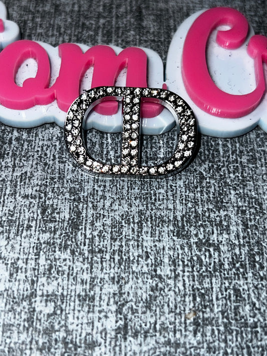 Silver Rhinestone Double Initial Charm | Metal Decorative Charm