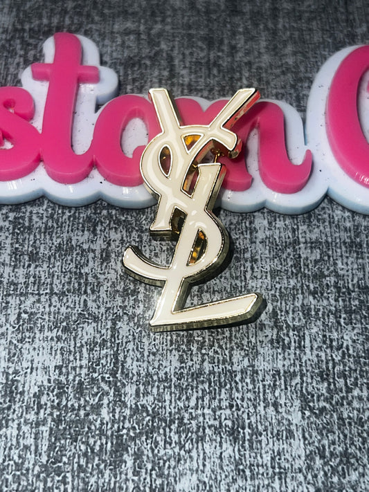 White Enamel Monogram Style Brooch Pin | Fashion Metal Lapel Pin