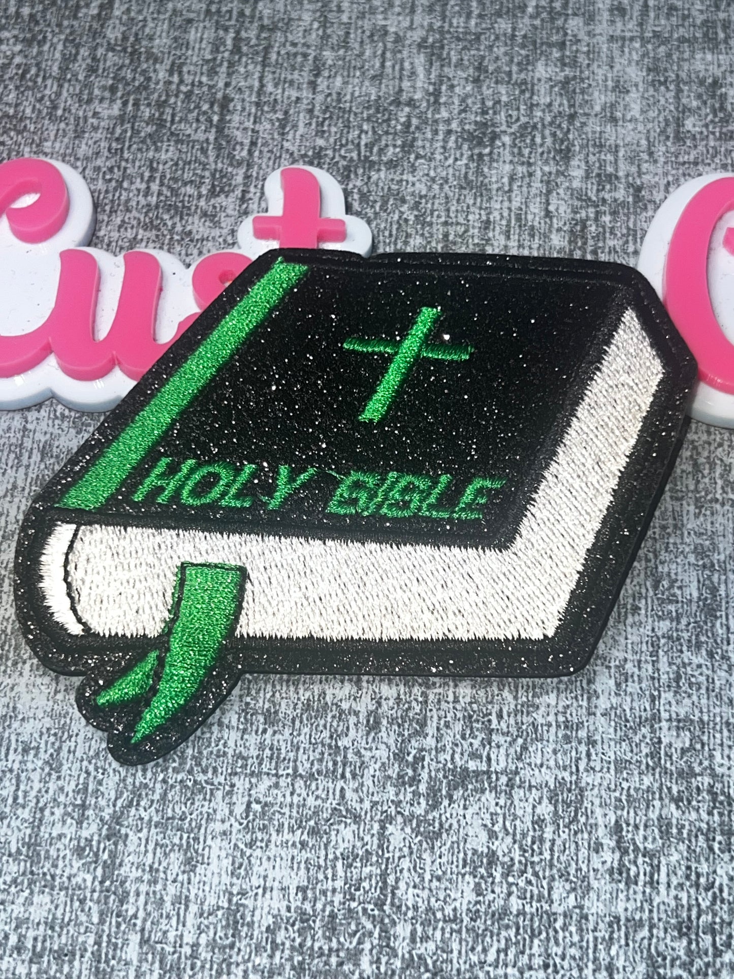 Holy Bible Patch Black Green – Embroidered Faith Book Patch Iron On Applique
