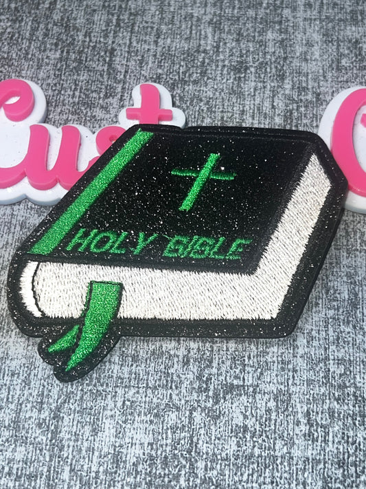 Holy Bible Patch Black Green – Embroidered Faith Book Patch Iron On Applique