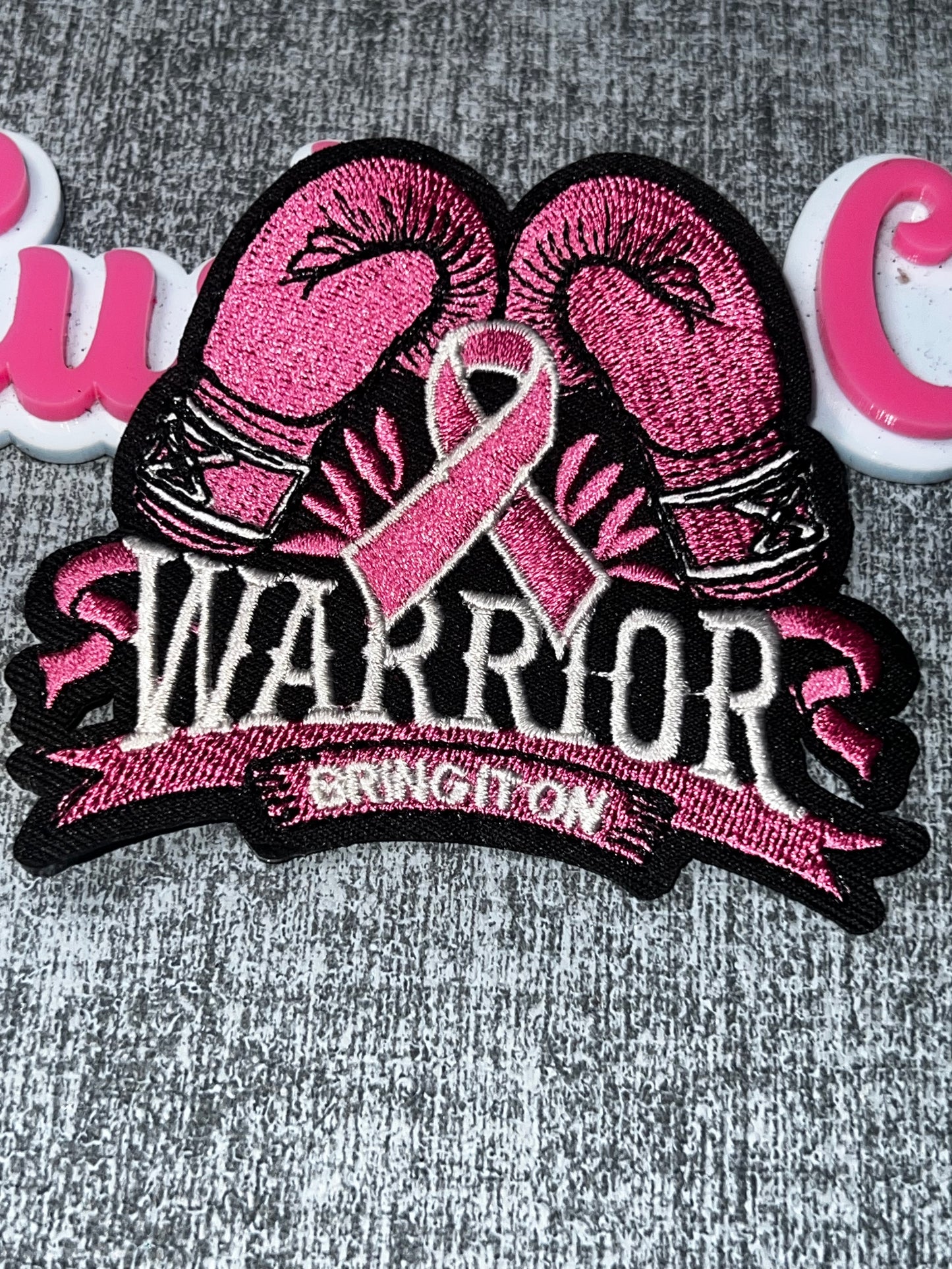 Pink Warrior Boxing Gloves Embroidered Patch – Awareness Ribbon Iron On Applique