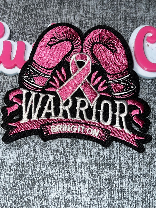 Pink Warrior Boxing Gloves Embroidered Patch – Awareness Ribbon Iron On Applique