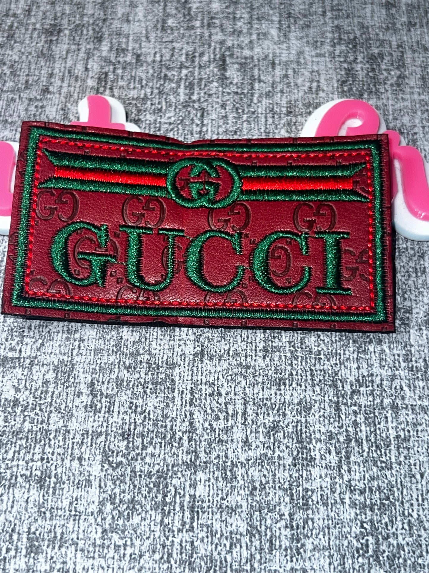 Red Green Stripe Rectangle Iron-On Patch 3.5 Inch – Faux Leather Applique