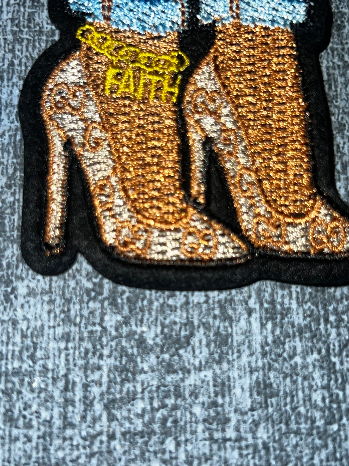 Walking By Faith Gold High Heel Patch – Embroidered Iron-On Applique