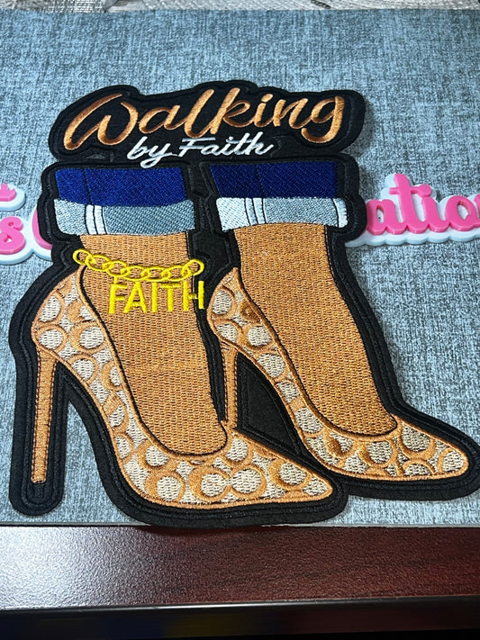 Walking By Faith Polka Dot High Heel Patch – Embroidered Iron On Applique