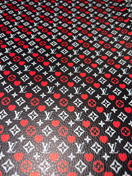 Black & Red Heart Monogram Style Faux Leather Sheet – 9x12