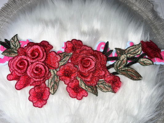 Dark Red / Wine Rose Floral Appliqué