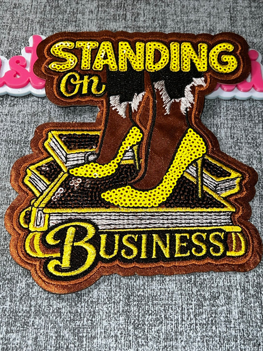 Standing On Business Heels Patch – Embroidered Sequin Applique (Yellow/Black)