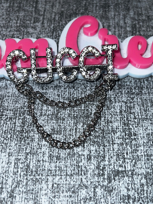 Crystal Letter Chain Brooch – Gunmetal Fashion Pin