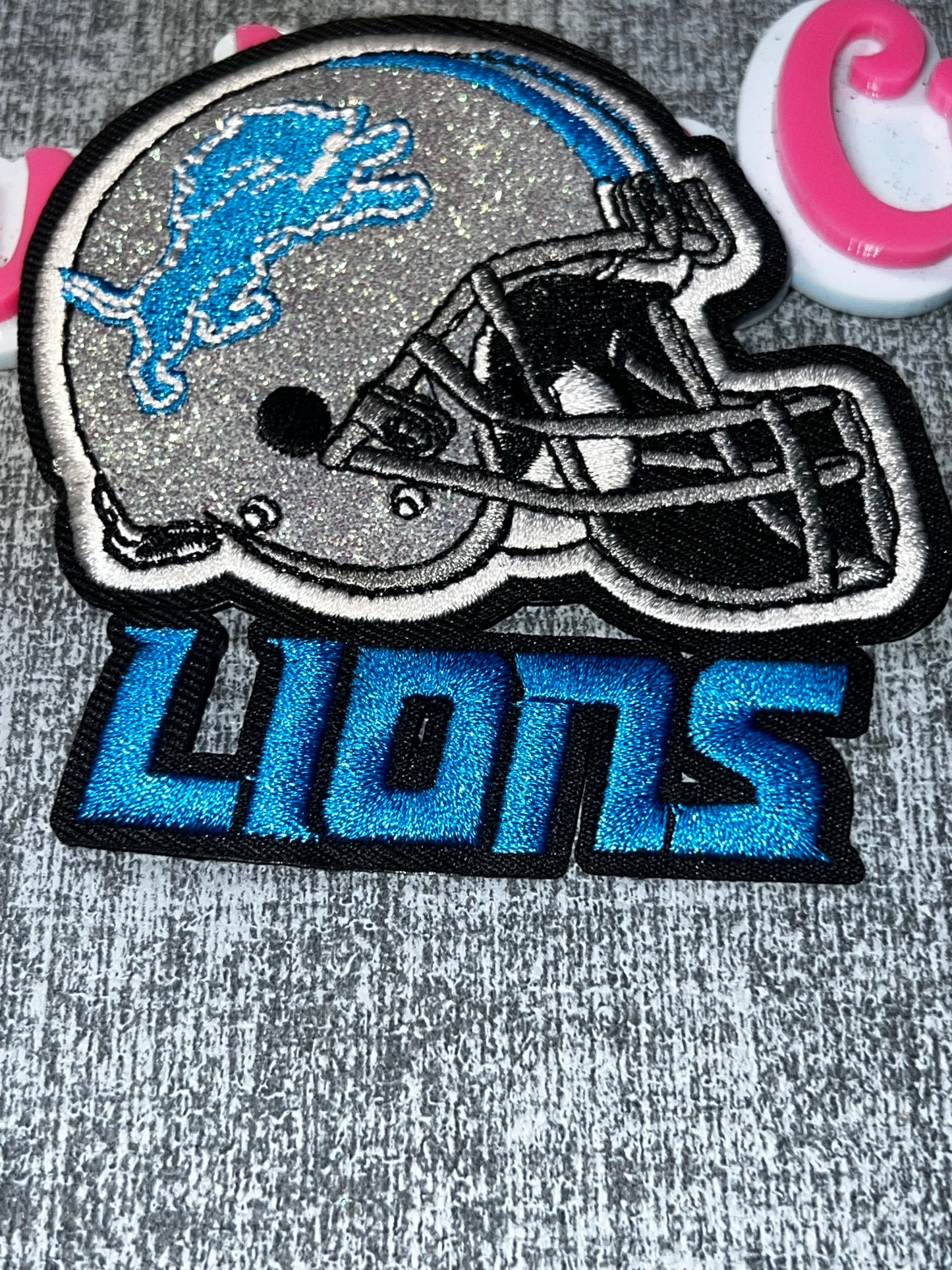 Silver Blue Glitter Helmet Embroidered Patch – Sports Iron On Applique