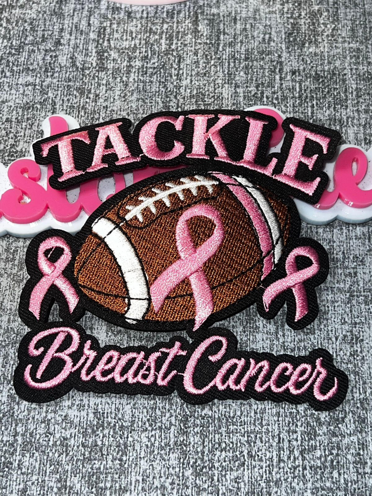 Tackle Breast Cancer Pink Ribbon Patch – Embroidered Iron-On Applique