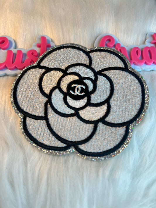 White Black trim Sliver CC flower