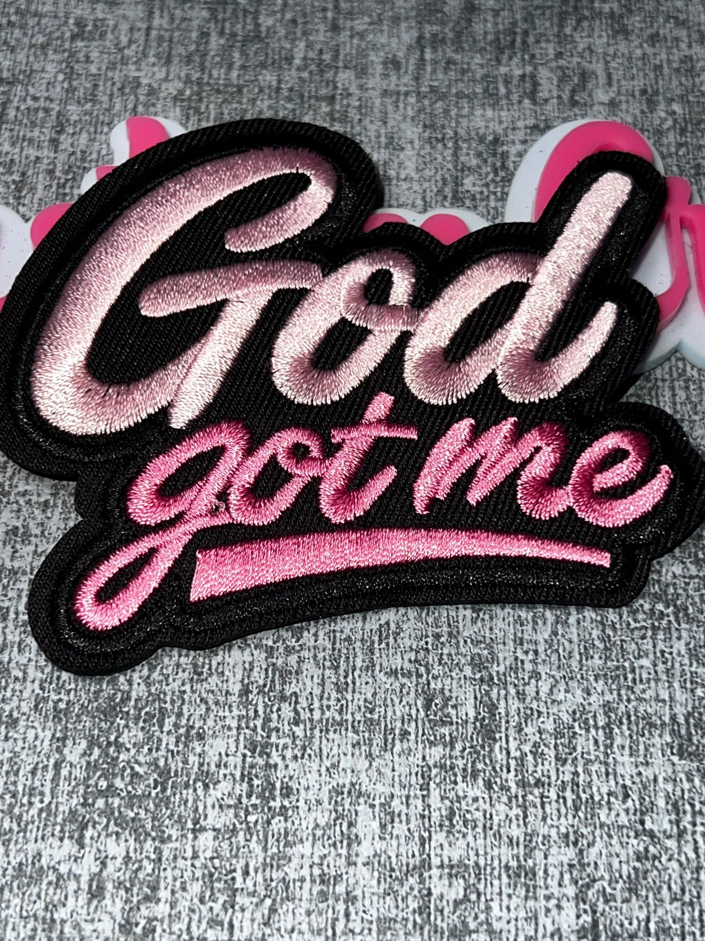 God Got Me Pink Script Patch – Breast Cancer Awareness Embroidered Iron On Applique