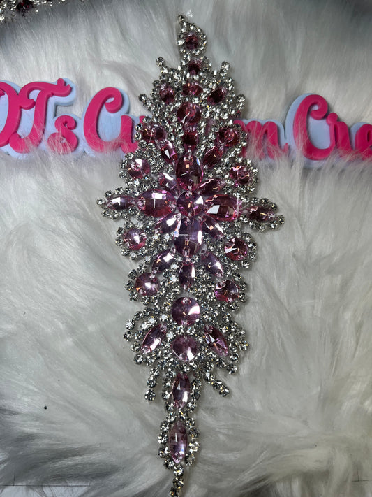 Pink Silver Crystal Iron-On Appliqué (3” x 9”)