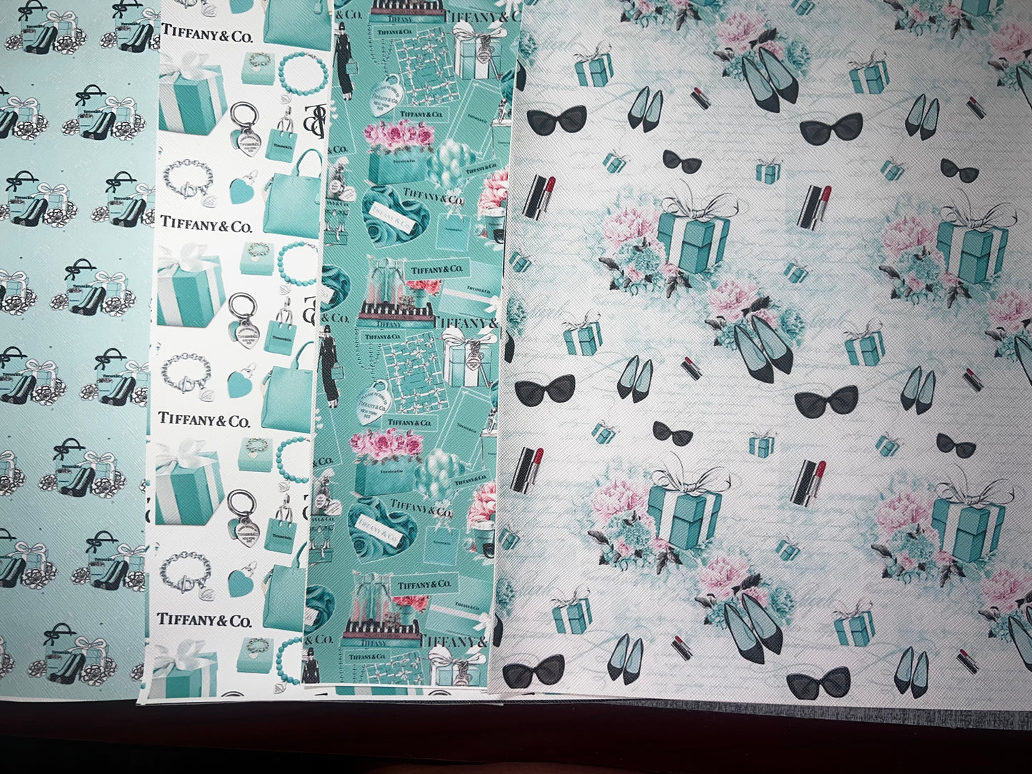 Aqua Fashion Accessories Faux Leather Sheet Bundle – 9x12 Printed Craft Material – 4 Pack