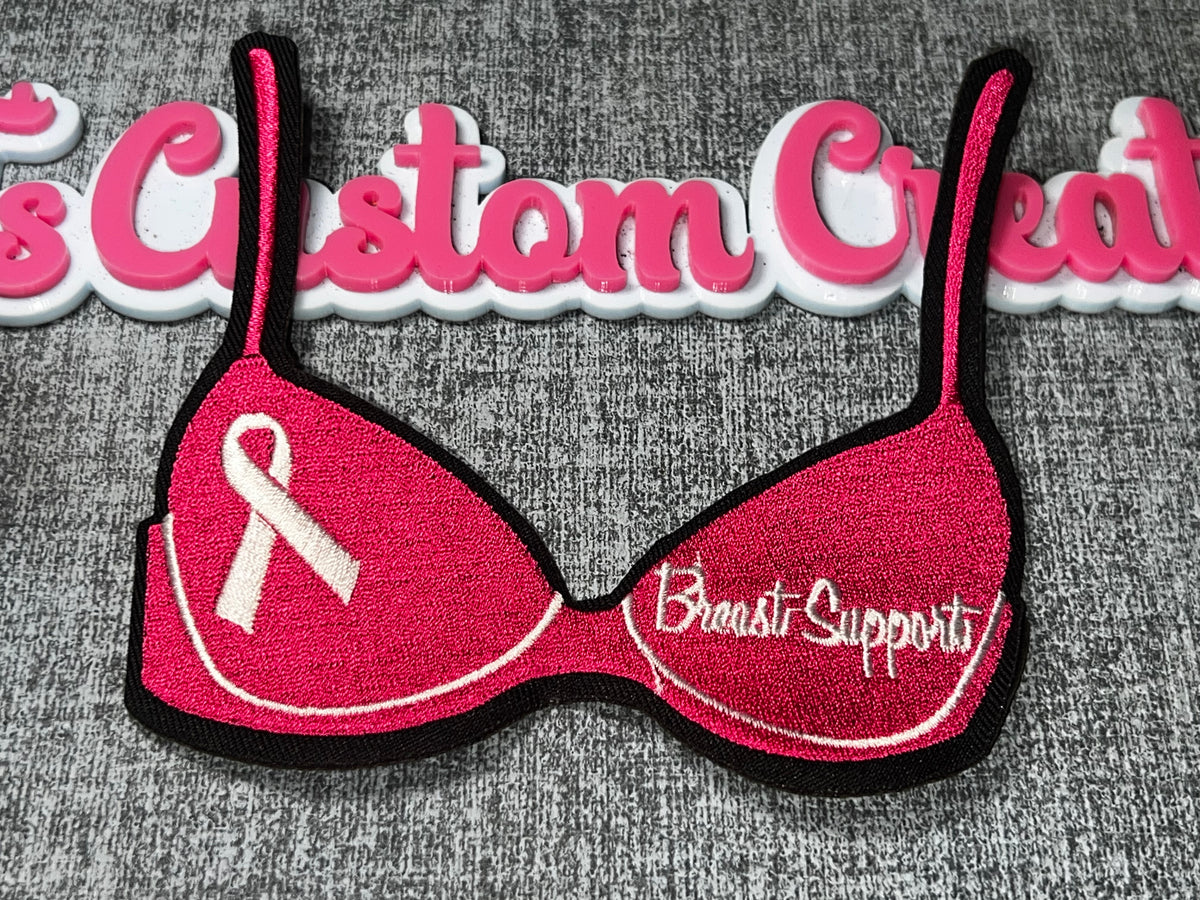 Breast Support Pink Bra Breast Cancer Awareness Patch – Embroidered Iron-On Applique