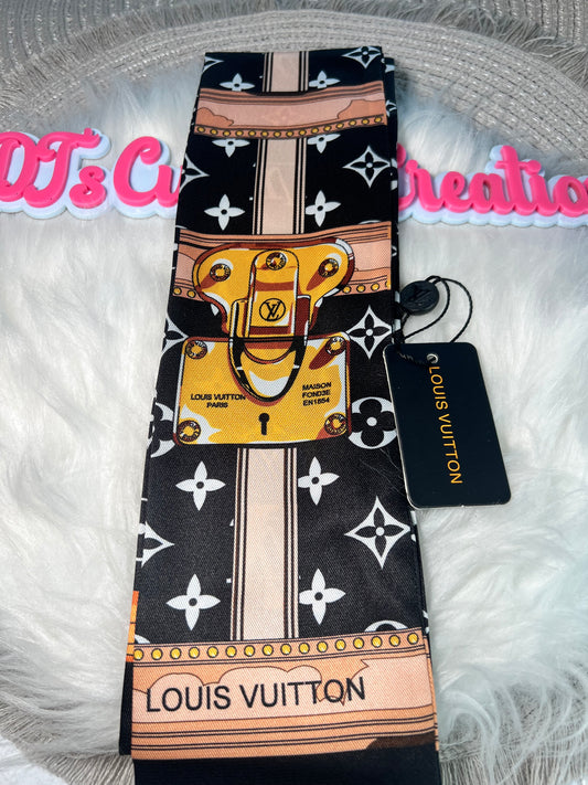 🖤 LV-Inspired Black & Gold Trunk Scarf