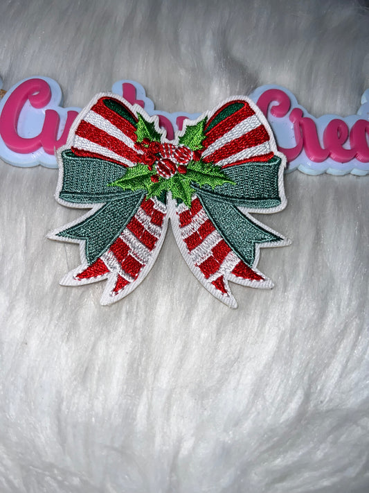 Christmas Candy Cane Bow Iron-On Patch
